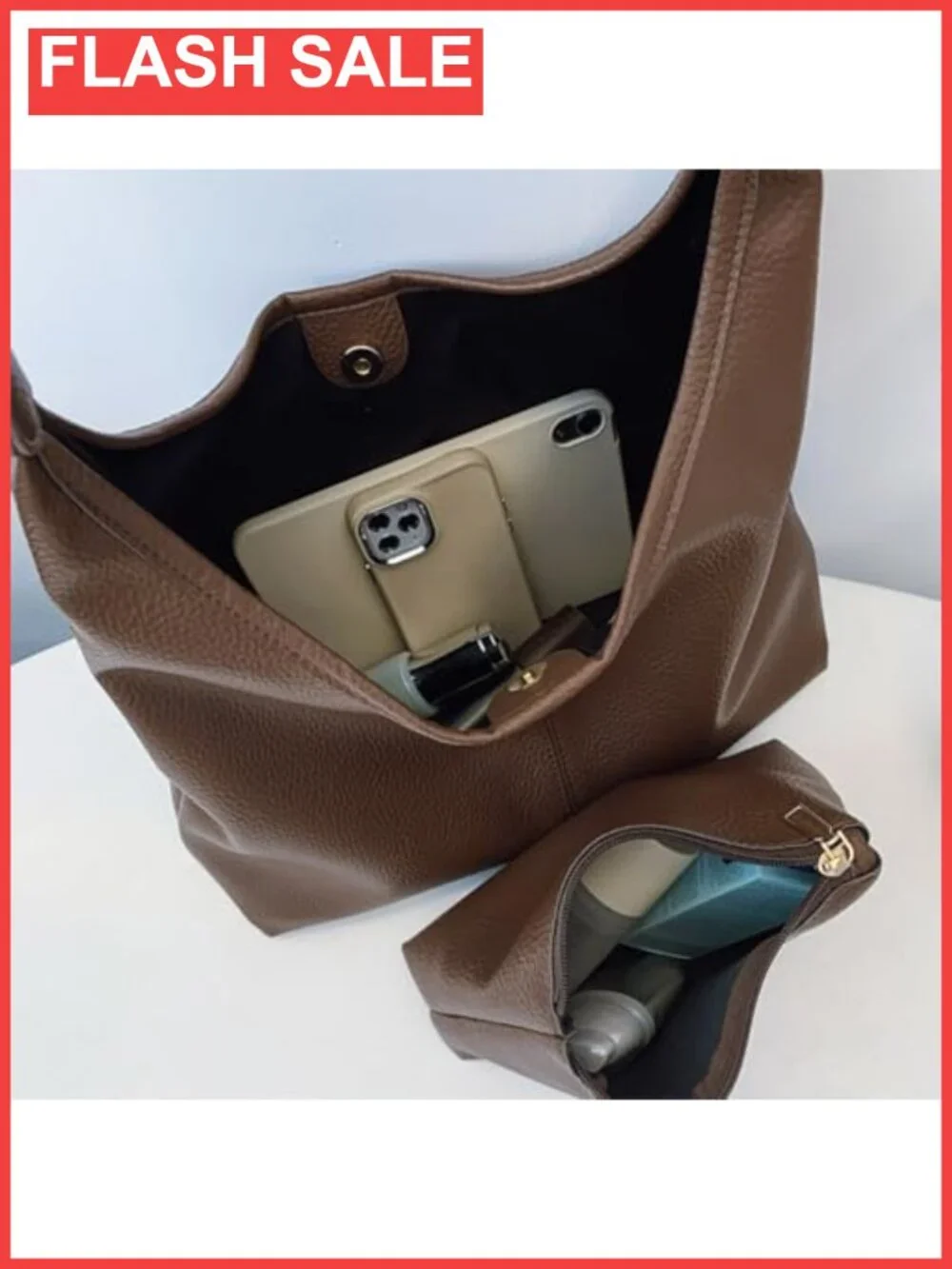 Large PU Leather Hobo Shoulder Bag Slouchy Tote Purse for Work Travel